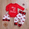 Lovely Baby Boy Girl My First Christmas Letter Romper Kids T-Shirts Pant  Hat Outfits - Image 7
